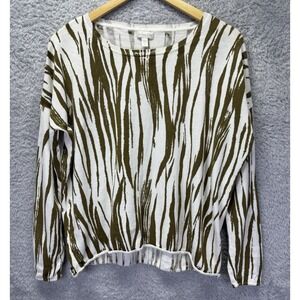 Garnet Hill Women Small Sweater Silk Cotton Olive Green Zebra Preppy Lightweight